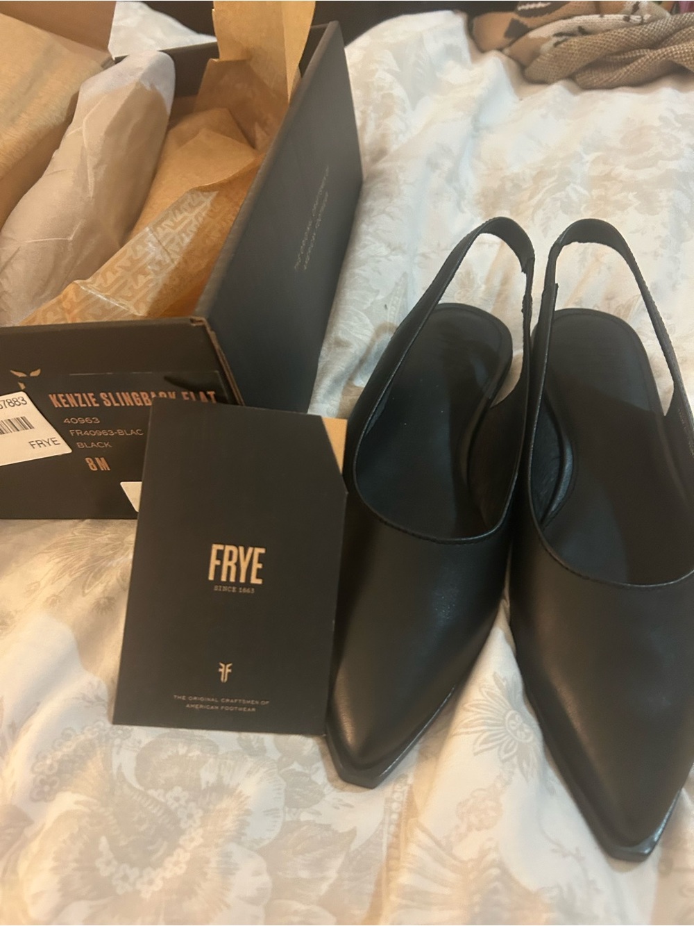 Frye Black Leather Kenzie Slingback Flat NWT and Box - Picture 3 of 8